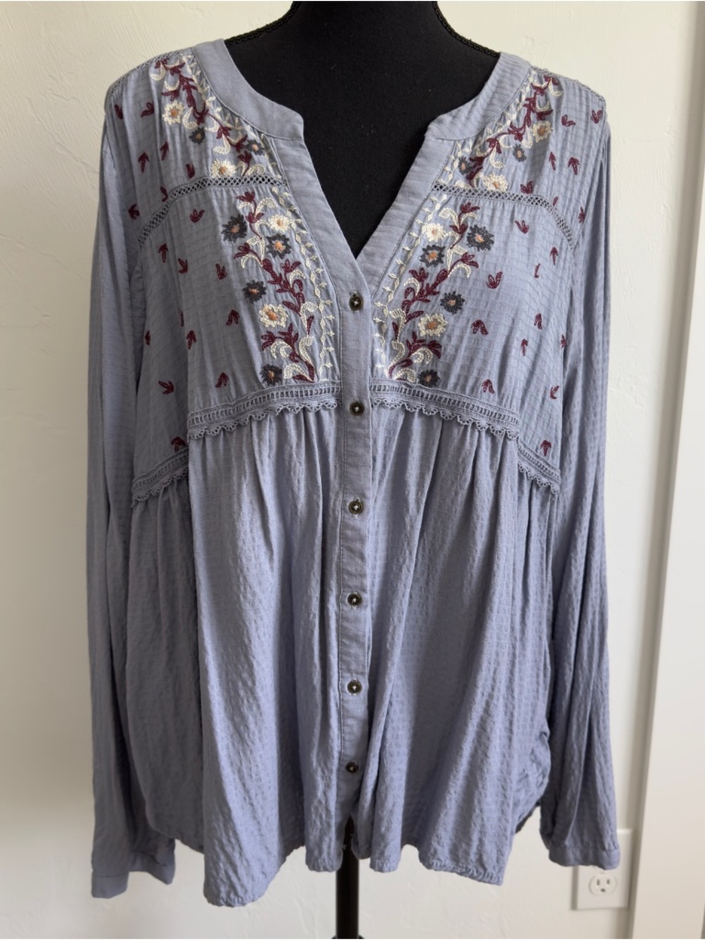 Knox Rose Boho Embroidered Top XXL Blue - Picture 3 of 10